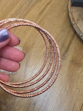Rose Gold Textured Multi-Row Bangle Bracelet